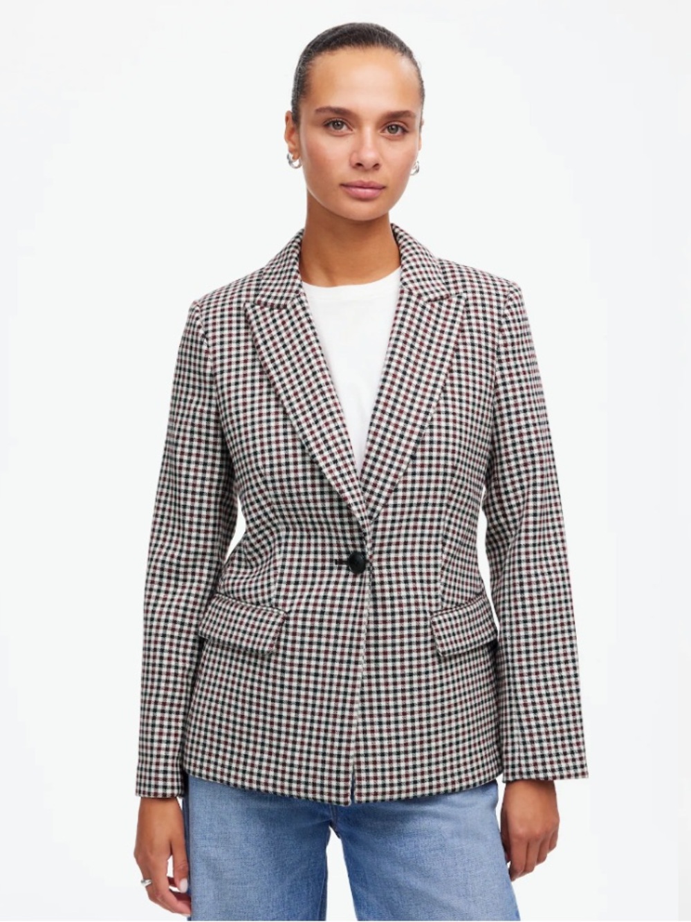 Madewell Alston Wool Blend Tailored Blazer 4 Aroma Burgundy Plaid Prep Like New